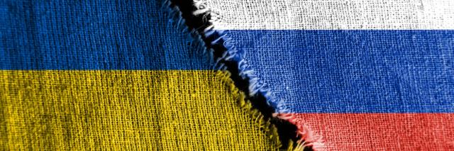Oekraine, vlag Rusland, rafelrandjes, oorlog