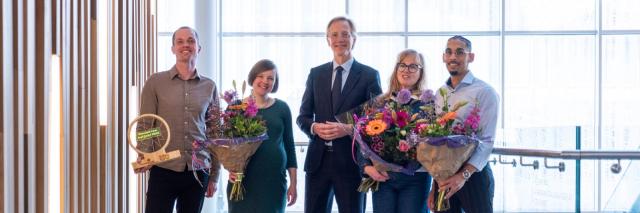 Anke Liefbroer met finalisten Docent van het jaar verkiezing 2024
