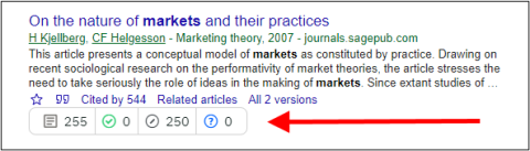 Google Scholar titel met een rode pijl die wijst naar de citatie-data die is toegevoegd door scite.ai
